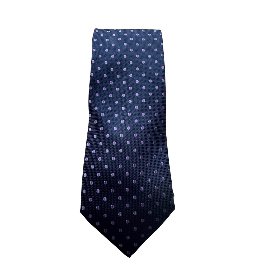 Tommy Hilfiger Men's Silk Bend Neck Tie Polka Dot Blue Purple Career Office